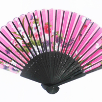 Веер розовый атлас, черный бамбук