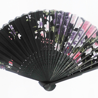 Веер черный бамбук, черно-фиолетовый атлас