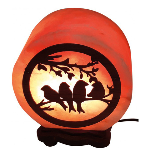 Птички, соляная лампа с деревянной картинкой