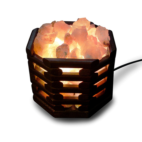 Соляная лампа "Октагон" из темногодерева  и гималайской соли