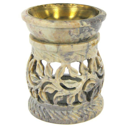 Аромалампа каменная "Листья" малая с бронзовой чашей