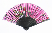 Веер черный бамбук, розовый атлас